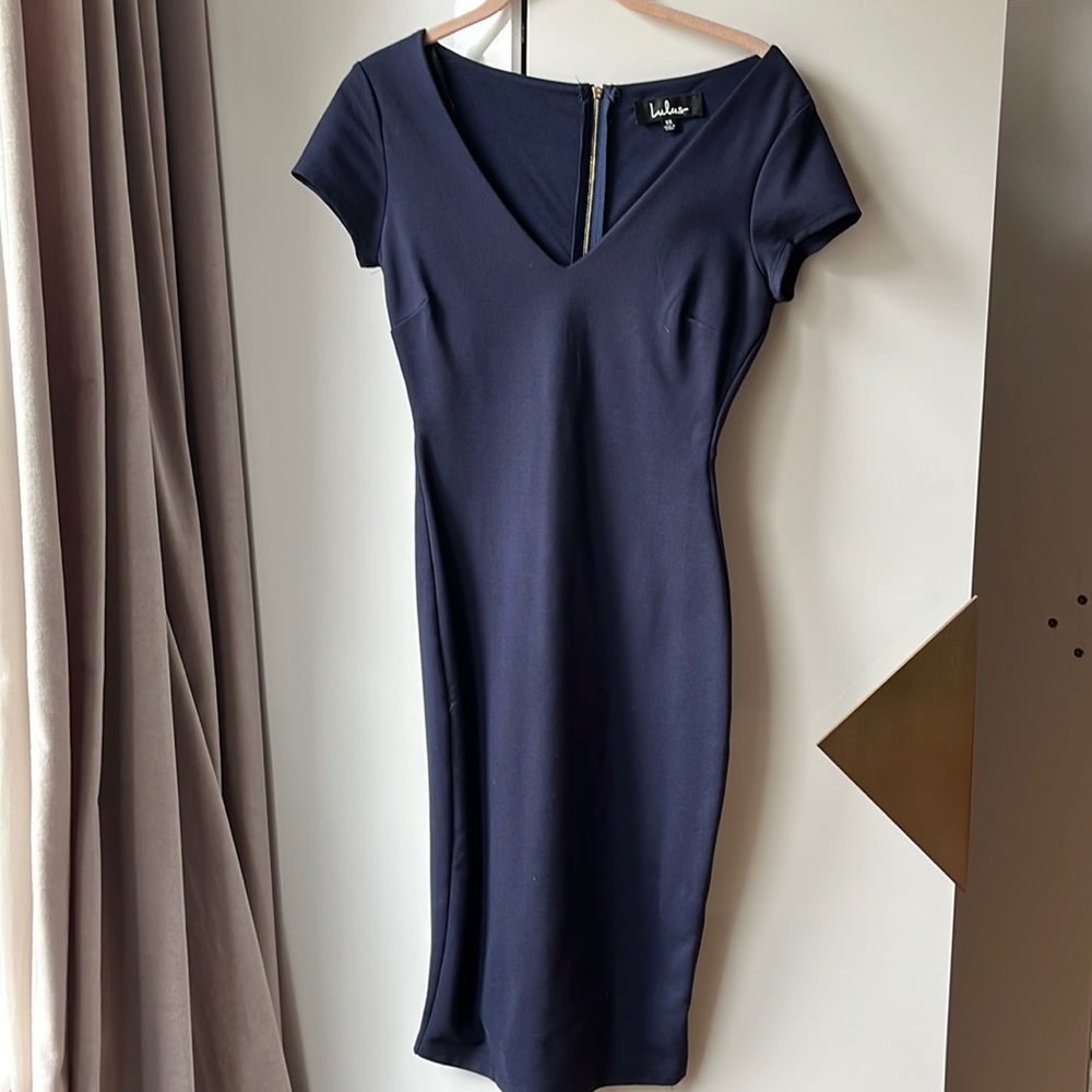 Lulus Navy Long Fitted Dress